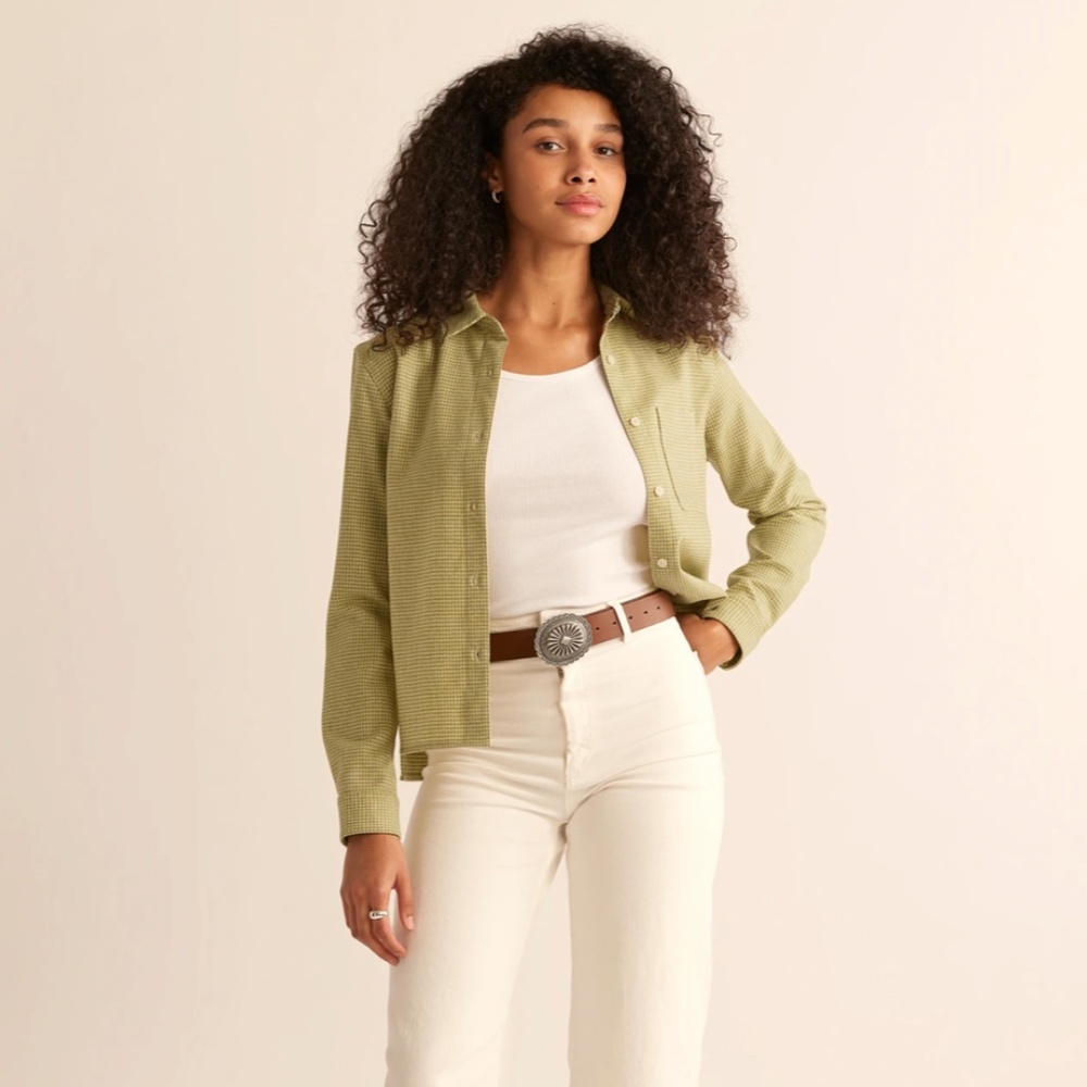 Pendleton cropped wool shirt in olive mini check - NWT!